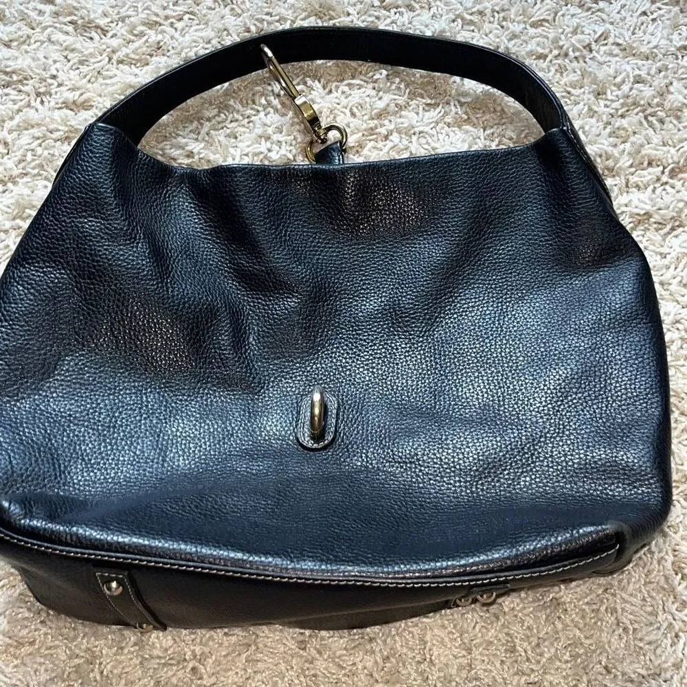 D&B Black Leather Hobo Bag Belvedere Logo Lock Shoulder Bag